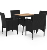 VidaXL 5-delige Tuinset poly rattan en acaciahout zwart