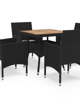 VidaXL 5-delige Tuinset poly rattan en acaciahout zwart