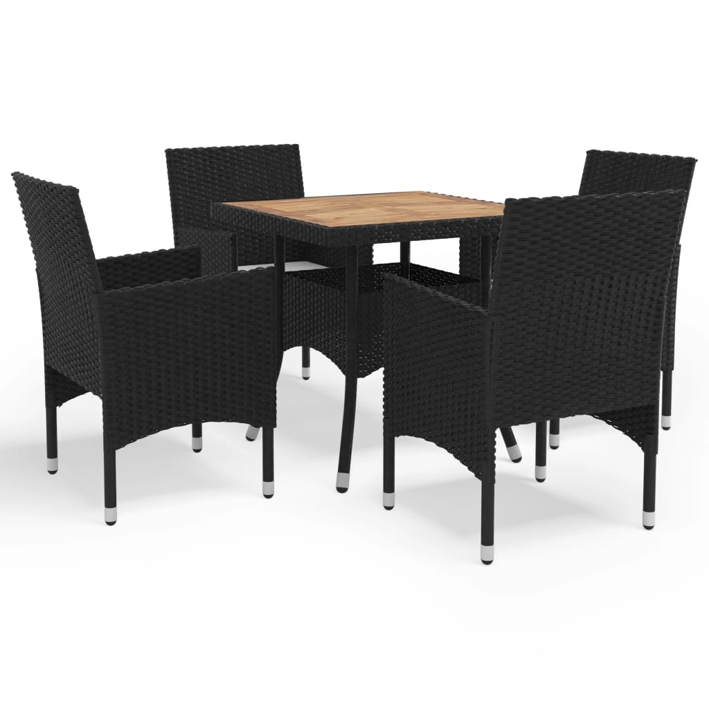 VidaXL 5-delige Tuinset poly rattan en acaciahout zwart
