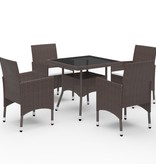 VidaXL 5-delige Tuinset poly rattan en glas bruin