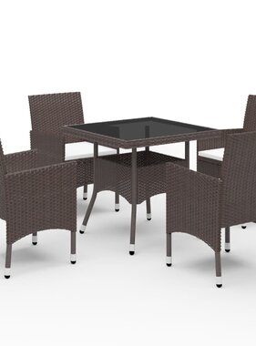 VidaXL 5-delige Tuinset poly rattan en glas bruin