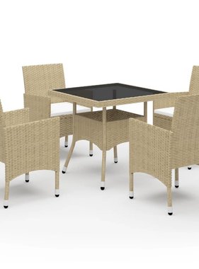 VidaXL 5-delige Tuinset poly rattan en glas beige
