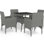 VidaXL 5-delige Tuinset poly rattan en glas grijs