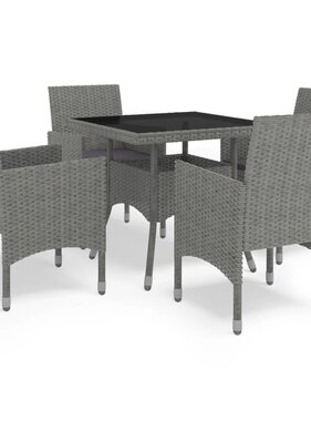 VidaXL 5-delige Tuinset poly rattan en glas grijs