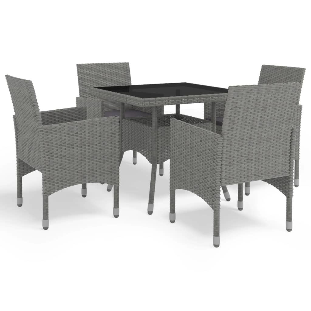 VidaXL 5-delige Tuinset poly rattan en glas grijs