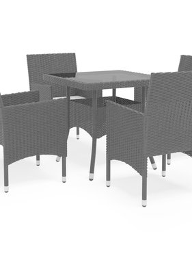 VidaXL 5-delige Tuinset poly rattan en glas zwart