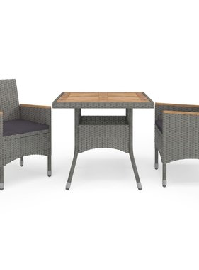 VidaXL 3-delige Tuinset poly rattan en acaciahout grijs