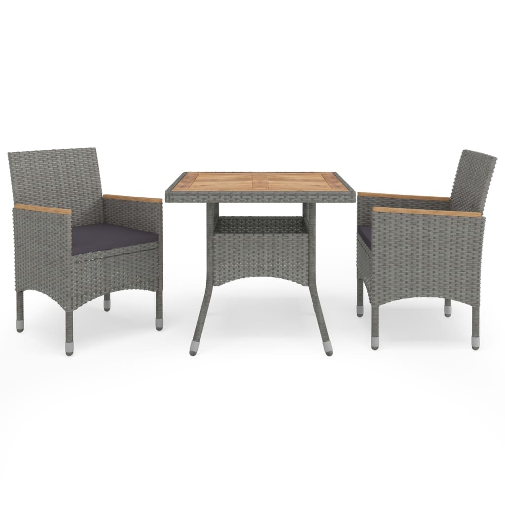 VidaXL 3-delige Tuinset poly rattan en acaciahout grijs