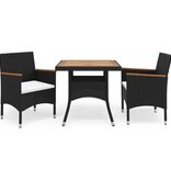 VidaXL 3-delige Tuinset poly rattan en acaciahout zwart