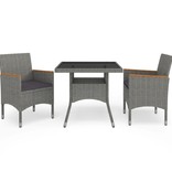 VidaXL 3-delige Tuinset poly rattan en acaciahout grijs