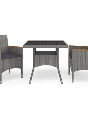 VidaXL 3-delige Tuinset poly rattan en acaciahout grijs