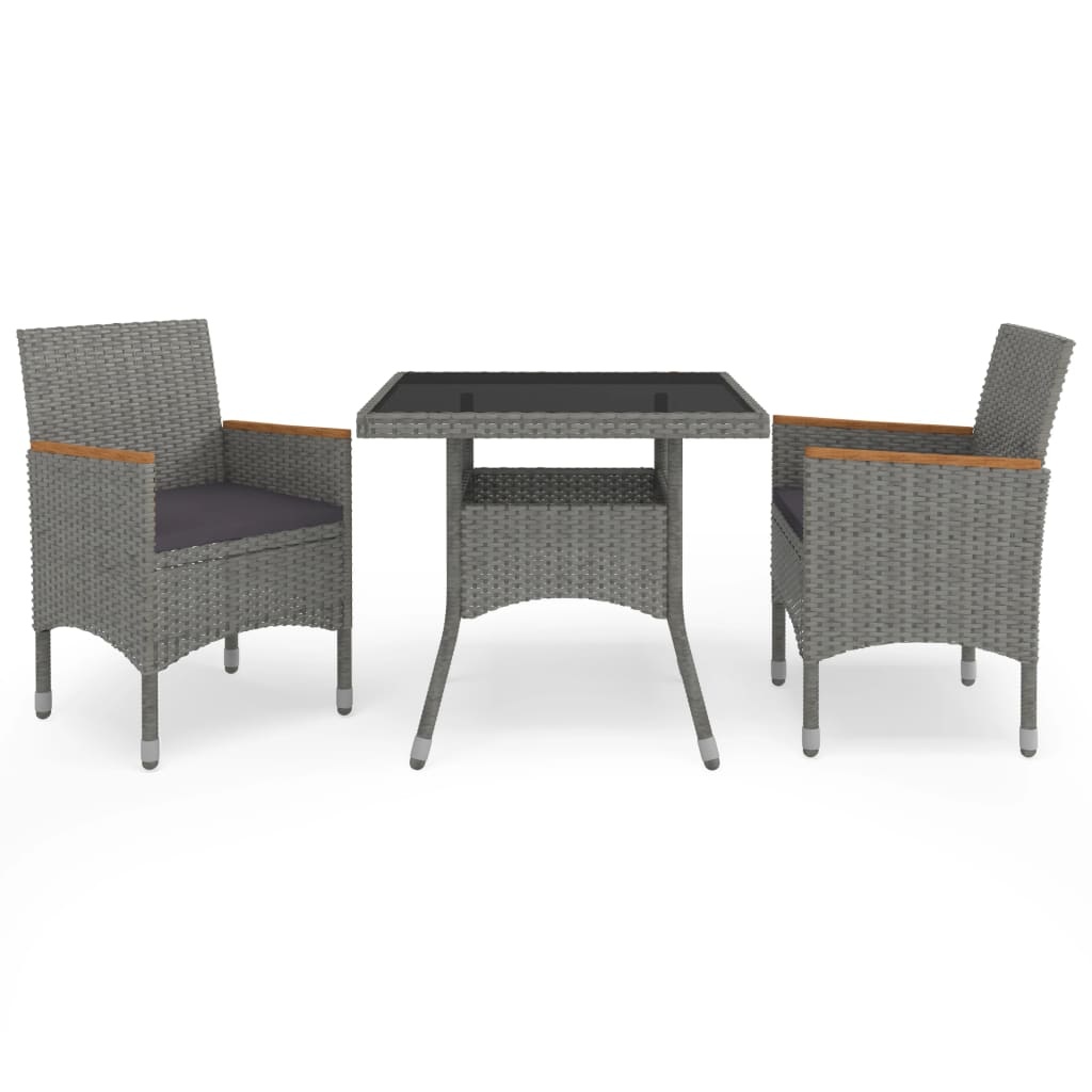 VidaXL 3-delige Tuinset poly rattan en acaciahout grijs