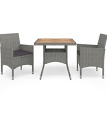 VidaXL 3-delige Tuinset poly rattan en acaciahout grijs