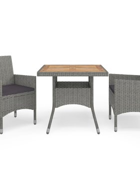 VidaXL 3-delige Tuinset poly rattan en acaciahout grijs