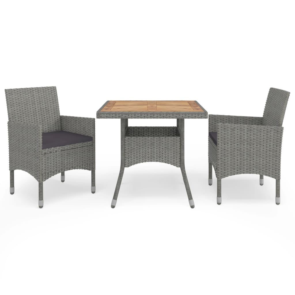 VidaXL 3-delige Tuinset poly rattan en acaciahout grijs