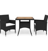 VidaXL 3-delige Tuinset poly rattan en acaciahout zwart