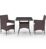 VidaXL 3-delige Tuinset poly rattan en glas bruin