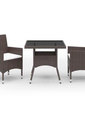 VidaXL 3-delige Tuinset poly rattan en glas bruin