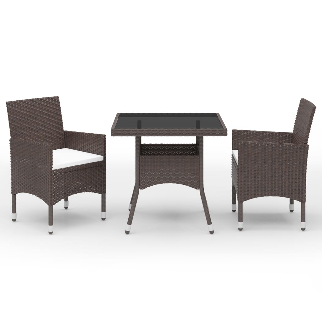 VidaXL 3-delige Tuinset poly rattan en glas bruin
