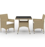 VidaXL 3-delige Tuinset poly rattan en glas beige