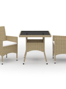 VidaXL 3-delige Tuinset poly rattan en glas beige