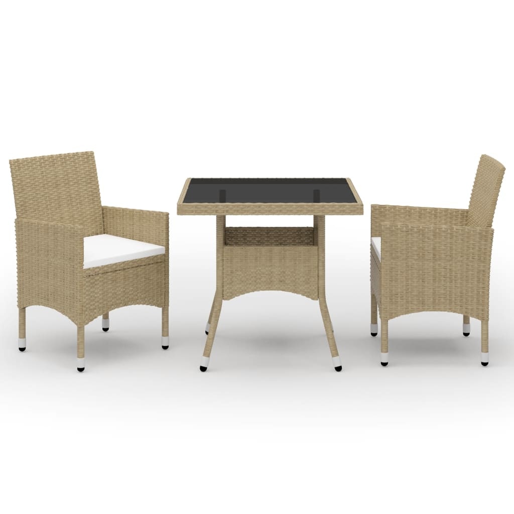 VidaXL 3-delige Tuinset poly rattan en glas beige