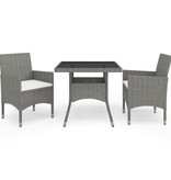 VidaXL 3-delige Tuinset poly rattan en glas grijs