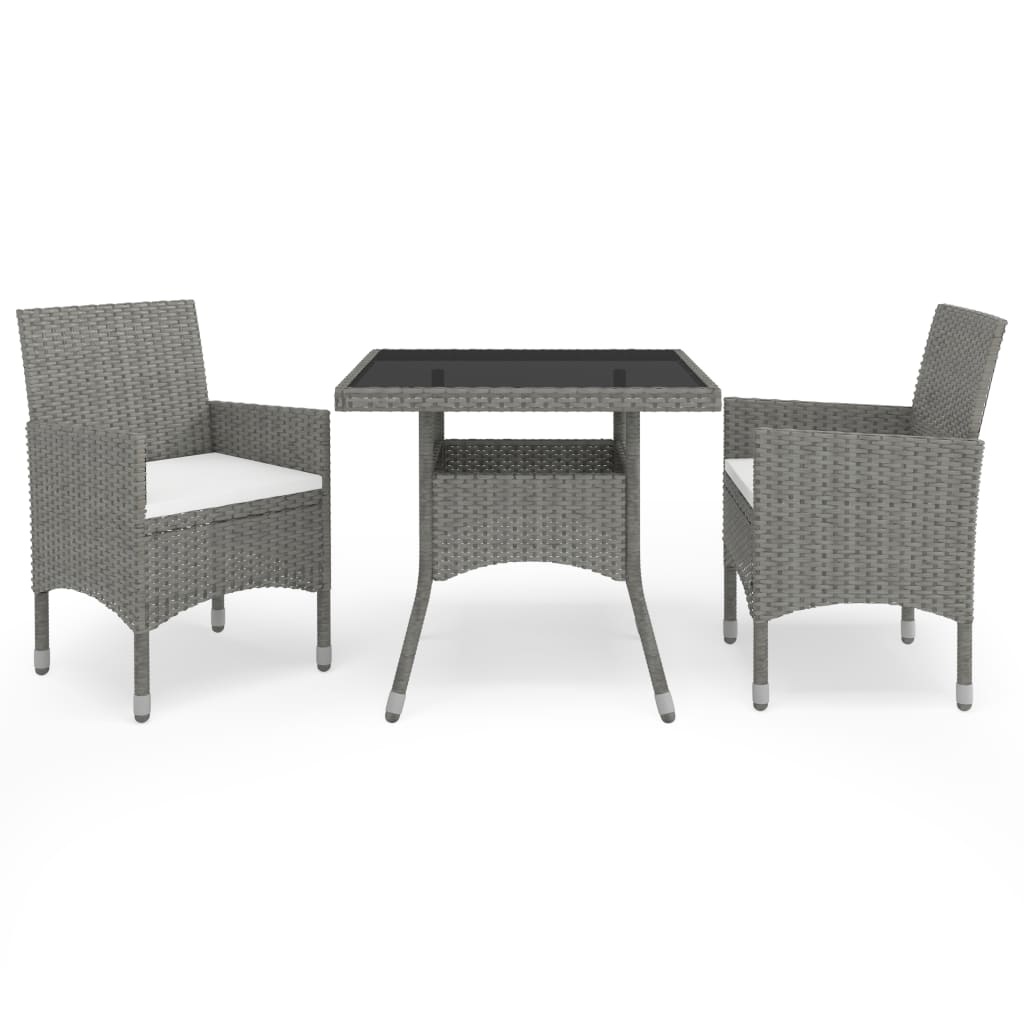 VidaXL 3-delige Tuinset poly rattan en glas grijs