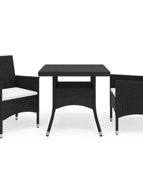 VidaXL 3-delige Tuinset poly rattan en glas zwart