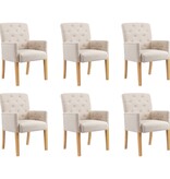 VidaXL Eetkamerstoelen met armleuningen 6 st stof beige