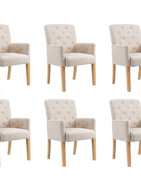 VidaXL Eetkamerstoelen met armleuningen 6 st stof beige