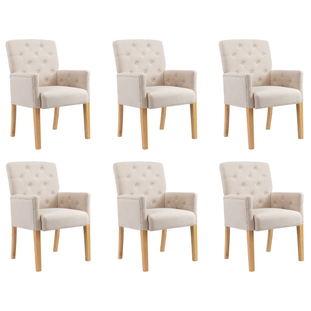 VidaXL Eetkamerstoelen met armleuningen 6 st stof beige
