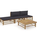 VidaXL 4-delige Loungeset met donkergrijze kussens bamboe