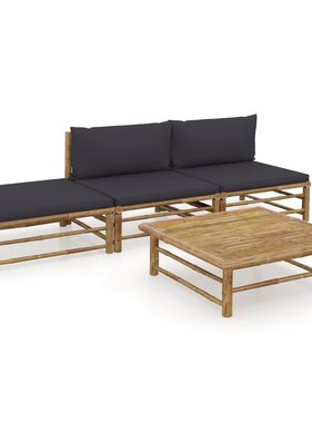 VidaXL 4-delige Loungeset met donkergrijze kussens bamboe