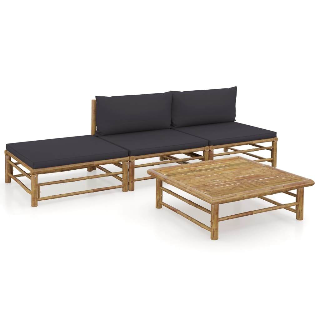 VidaXL 4-delige Loungeset met donkergrijze kussens bamboe