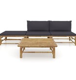 VidaXL 4-delige Loungeset met donkergrijze kussens bamboe