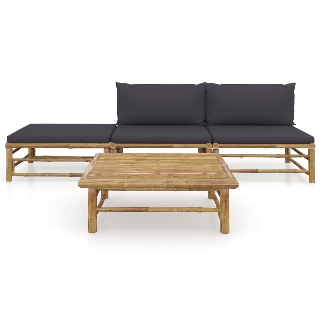 VidaXL 4-delige Loungeset met donkergrijze kussens bamboe