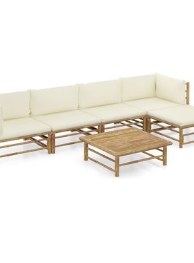 VidaXL 6-delige Loungeset met crèmewitte kussens bamboe