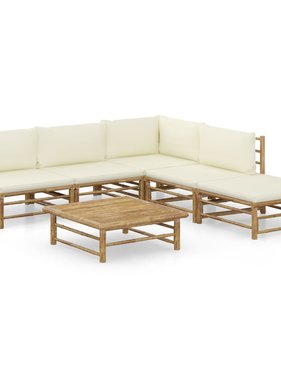 VidaXL 6-delige Loungeset met crèmewitte kussens bamboe