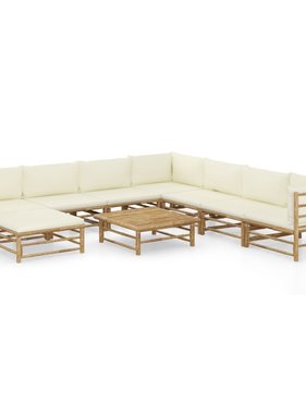 VidaXL 9-delige Loungeset met crèmewitte kussens bamboe