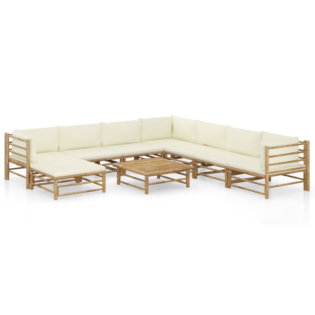 VidaXL 9-delige Loungeset met crèmewitte kussens bamboe