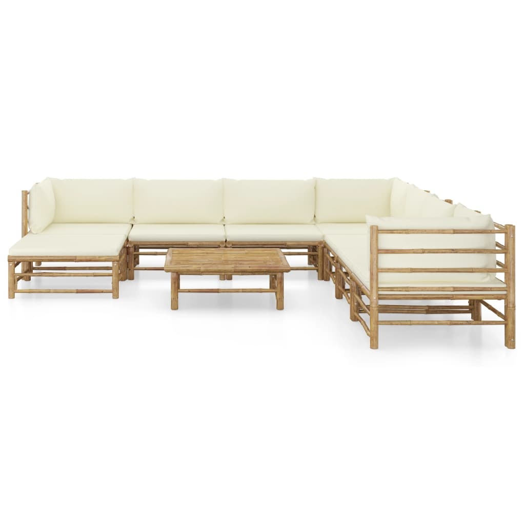 VidaXL 9-delige Loungeset met crèmewitte kussens bamboe
