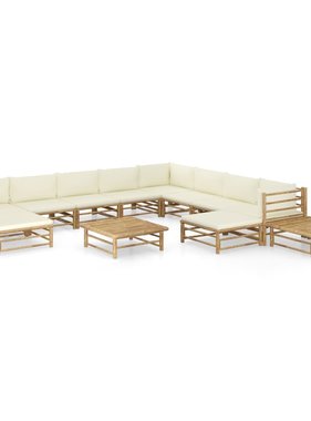 VidaXL 12-delige Loungeset met crèmewitte kussens bamboe