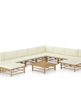 VidaXL 11-delige Loungeset met crèmewitte kussens bamboe