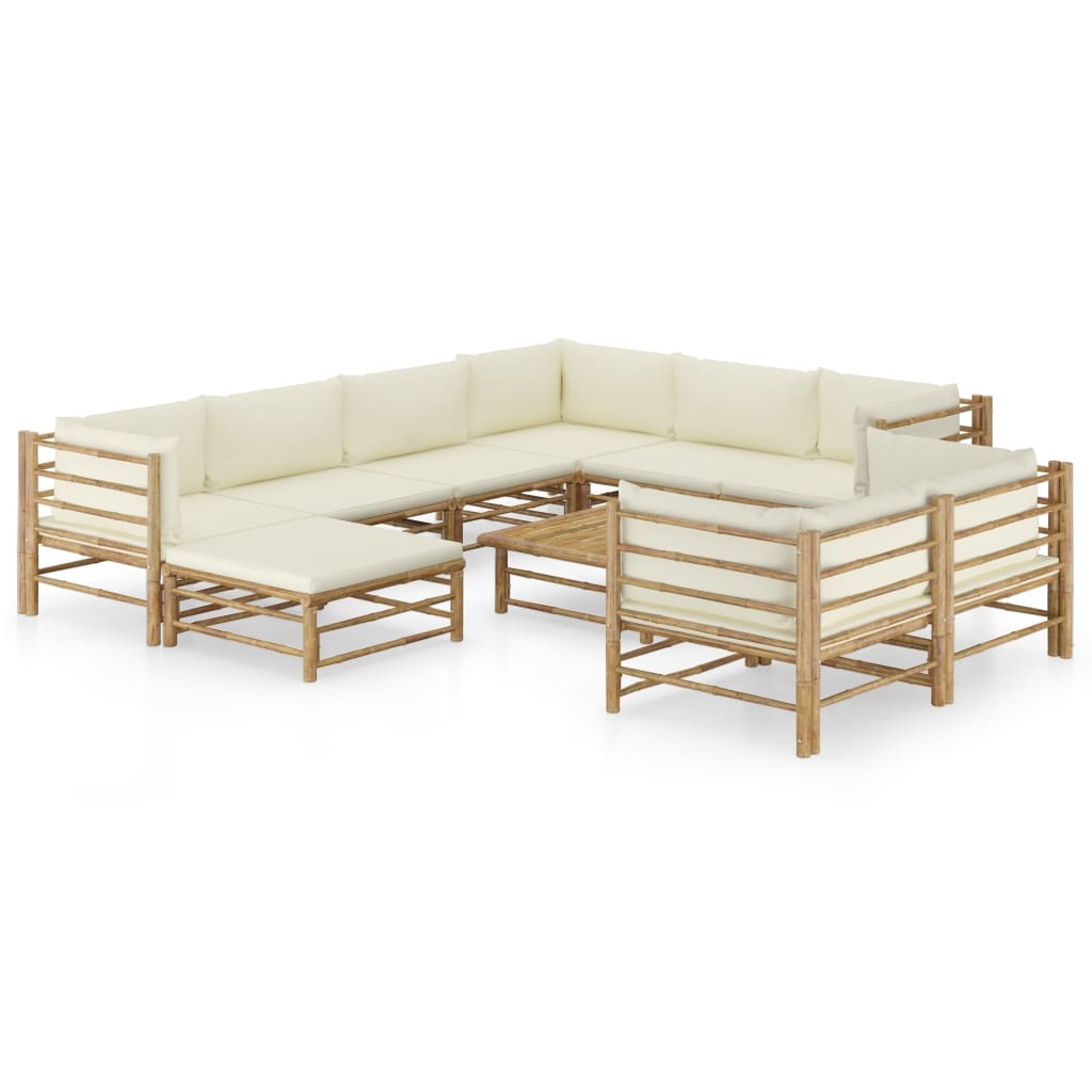 VidaXL 10-delige Loungeset met crèmewitte kussens bamboe