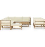 VidaXL 10-delige Loungeset met crèmewitte kussens bamboe