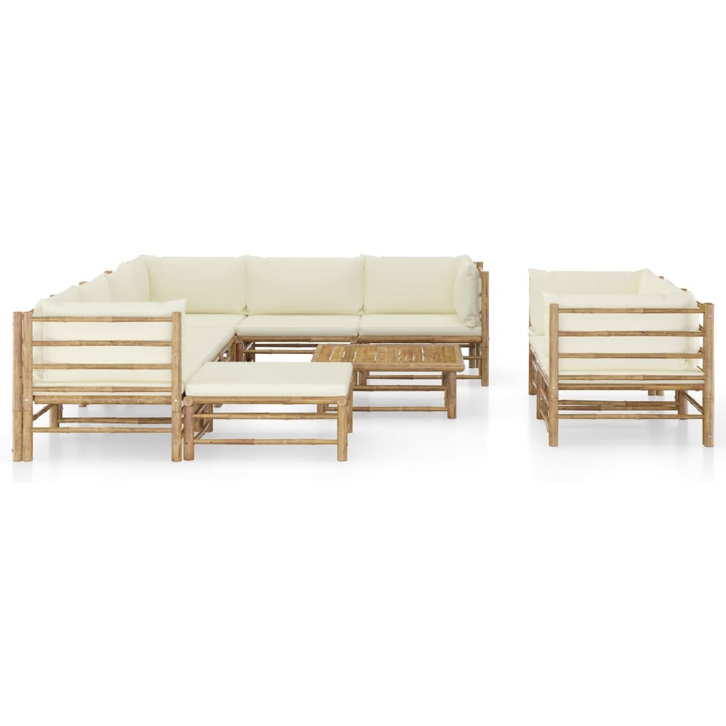 VidaXL 10-delige Loungeset met crèmewitte kussens bamboe