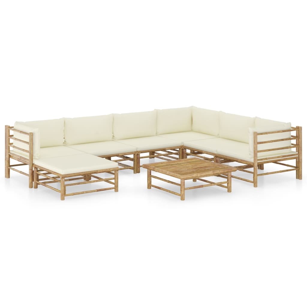 VidaXL 8-delige Loungeset met crèmewitte kussens bamboe