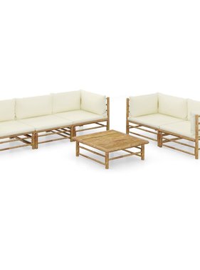 VidaXL 6-delige Loungeset met crèmewitte kussens bamboe