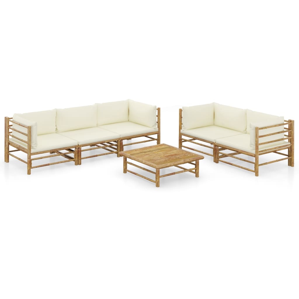 VidaXL 6-delige Loungeset met crèmewitte kussens bamboe
